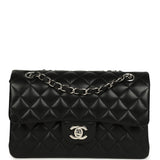 Pre-owned Chanel Small Classic Double Flap Bag Black Lambskin Silver Hardware