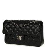 Pre-owned Chanel Small Classic Double Flap Bag Black Lambskin Silver Hardware