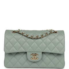 Chanel Small Classic Double Flap Bag Blue Caviar Light Gold Hardware