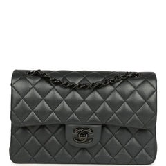 Pre-owned Chanel Small Classic Double Flap Bag So Black Iridescent Lambskin Black Hardware