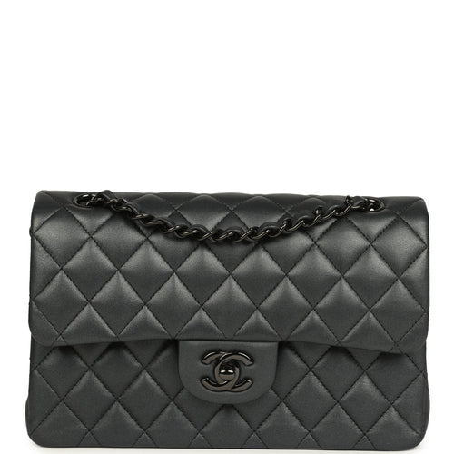 Pre-owned Chanel Small Classic Double Flap Bag So Black Iridescent Lambskin Black Hardware