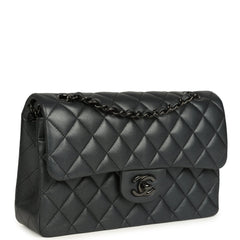 Pre-owned Chanel Small Classic Double Flap Bag So Black Iridescent Lambskin Black Hardware