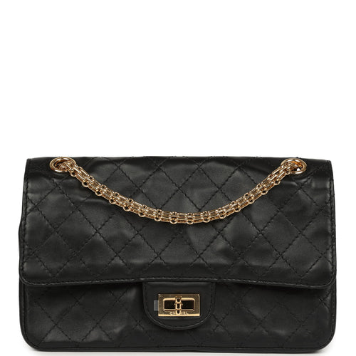 Chanel Small "Crush" Reissue 225 2.55 Double Flap Bag Black Lambskin Gold Hardware