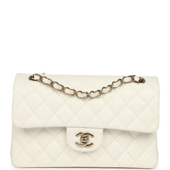 Chanel Small Classic Double Flap Bag Off White Shiny Caviar Light Gold Hardware