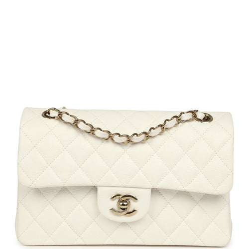 Chanel Small Classic Double Flap Bag Off White Shiny Caviar Light Gold Hardware