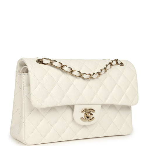 Chanel Small Classic Double Flap Bag Off White Shiny Caviar Light Gold Hardware