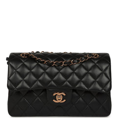 Chanel Small Classic Double Flap Bag Black Lambskin Rose Gold Hardware