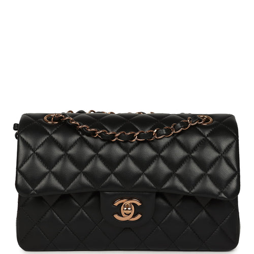 Chanel Small Classic Double Flap Bag Black Lambskin Rose Gold Hardware