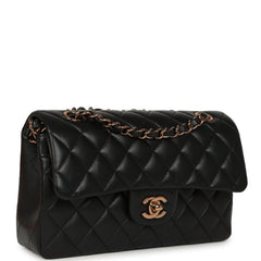 Chanel Small Classic Double Flap Bag Black Lambskin Rose Gold Hardware