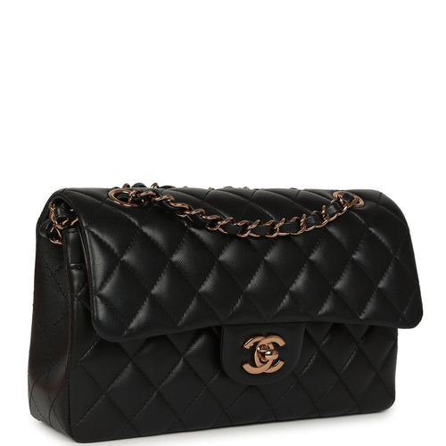Chanel Small Classic Double Flap Bag Black Lambskin Rose Gold Hardware