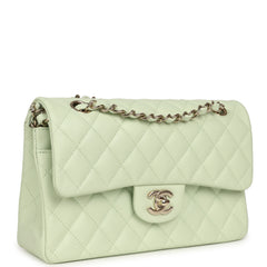 Chanel Small Classic Double Flap Bag Light Green Caviar Light Gold Hardware