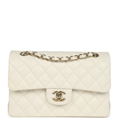 Chanel Small Classic Double Flap Bag White Shiny Caviar Light Gold Hardware