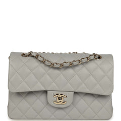Chanel Small Classic Double Flap Bag Light Grey Caviar Light Gold Hardware