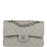 Chanel Small Classic Double Flap Bag Light Grey Caviar Light Gold Hardware - Thumbnail View 1