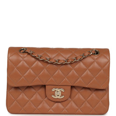 Chanel Small Classic Double Flap Bag Caramel Lambskin Light Gold Hardware