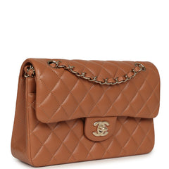 Chanel Small Classic Double Flap Bag Caramel Lambskin Light Gold Hardware