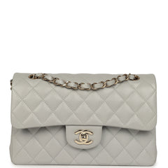 Chanel Small Classic Double Flap Bag Light Grey Caviar Light Gold Hardware
