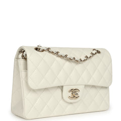 Pre-owned Chanel Small Classic Double Flap Bag White Caviar Light Gold Hardware