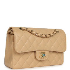 Chanel Small Classic Double Flap Bag Beige Caviar Light Gold Hardware