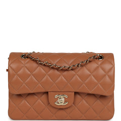 Chanel Small Classic Double Flap Bag Caramel Lambskin Light Gold Hardware