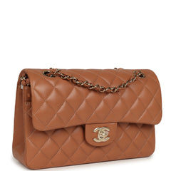 Chanel Small Classic Double Flap Bag Caramel Lambskin Light Gold Hardware