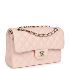 Chanel Small Classic Double Flap Bag Light Pink Shiny Caviar Light Gold Hardware