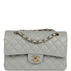 Chanel Small Classic Double Flap Bag Light Grey Caviar Light Gold Hardware