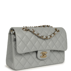 Chanel Small Classic Double Flap Bag Light Grey Caviar Light Gold Hardware