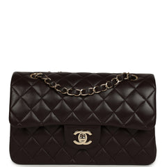 Chanel Small Classic Double Flap Bag Dark Brown Lambskin Light Gold Hardware