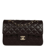 Chanel Small Classic Double Flap Bag Dark Brown Lambskin Light Gold Hardware - Thumbnail View 1