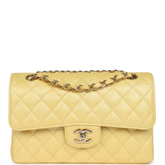 Chanel Small Classic Double Flap Bag Yellow Iridescent Caviar Light Gold Hardware