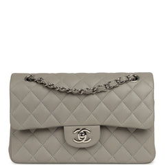 Chanel Small Classic Double Flap Bag Grey Lambskin Silver Hardware