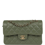 Pre-owned Chanel Small Classic Double Flap Bag Olive Green Lambskin Light Gold Hardware - Thumbnail View 1