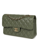 Pre-owned Chanel Small Classic Double Flap Bag Olive Green Lambskin Light Gold Hardware - Thumbnail View 5
