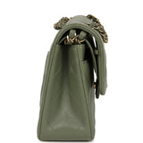 Pre-owned Chanel Small Classic Double Flap Bag Olive Green Lambskin Light Gold Hardware - Thumbnail View 3