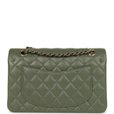 Pre-owned Chanel Small Classic Double Flap Bag Olive Green Lambskin Light Gold Hardware - Thumbnail View 4