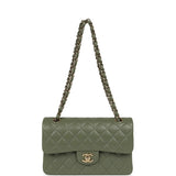 Pre-owned Chanel Small Classic Double Flap Bag Olive Green Lambskin Light Gold Hardware - Thumbnail View 7