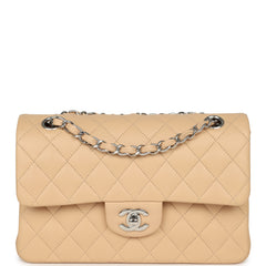 Chanel Small Classic Double Flap Beige Lambskin Silver Hardware