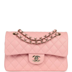 Chanel Small Classic Double Flap Bag Pink Shiny Caviar Light Gold Hardware