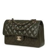 Pre-owned Chanel Small Classic Double Flap Bag Olive Green Lambskin Light Gold Hardware - Thumbnail View 5