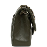 Pre-owned Chanel Small Classic Double Flap Bag Olive Green Lambskin Light Gold Hardware - Thumbnail View 3