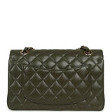 Pre-owned Chanel Small Classic Double Flap Bag Olive Green Lambskin Light Gold Hardware - Thumbnail View 4
