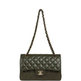 Pre-owned Chanel Small Classic Double Flap Bag Olive Green Lambskin Light Gold Hardware - Thumbnail View 7