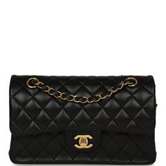 Pre-owned Chanel Small Classic Double Flap Bag Black Lambskin Gold Hardware