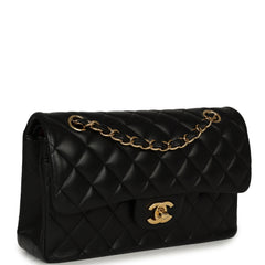 Pre-owned Chanel Small Classic Double Flap Bag Black Lambskin Gold Hardware