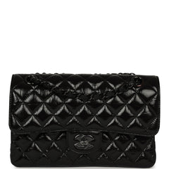 Chanel Small Classic Double Flap Bag So Black Shiny Crumpled Calfskin Black Hardware