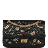 Pre-owned Chanel Small Reissue 225 2.55 Double Flap "Iconic Lucky Charms" Black Aged Calfskin Antique Gold Hardware - Thumbnail View 1