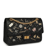 Pre-owned Chanel Small Reissue 225 2.55 Double Flap "Iconic Lucky Charms" Black Aged Calfskin Antique Gold Hardware - Thumbnail View 2