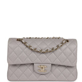 Chanel Small Classic Double Flap Bag Grey Lambskin Light Gold Hardware
