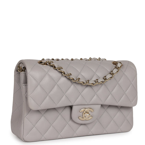 Chanel Small Classic Double Flap Bag Grey Lambskin Light Gold Hardware